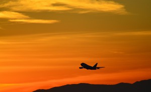 plane in the sunset